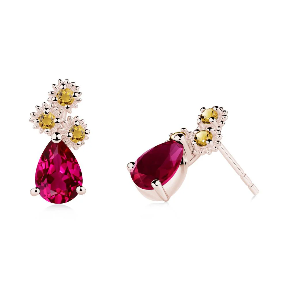 Petals of Promise Sunflower Ruby and Citrine Earrings - Image 4
