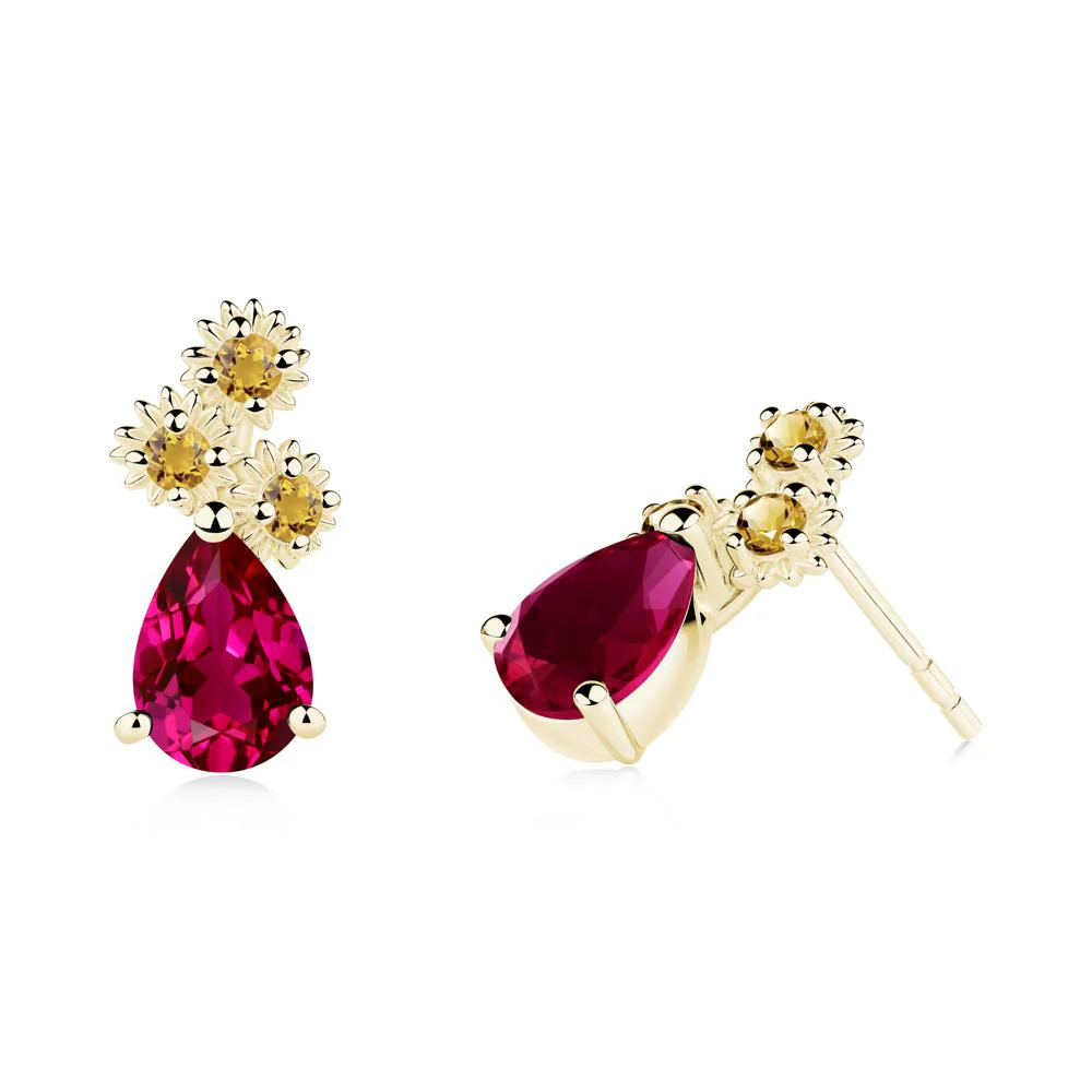 Petals of Promise Sunflower Ruby and Citrine Earrings - Image 5