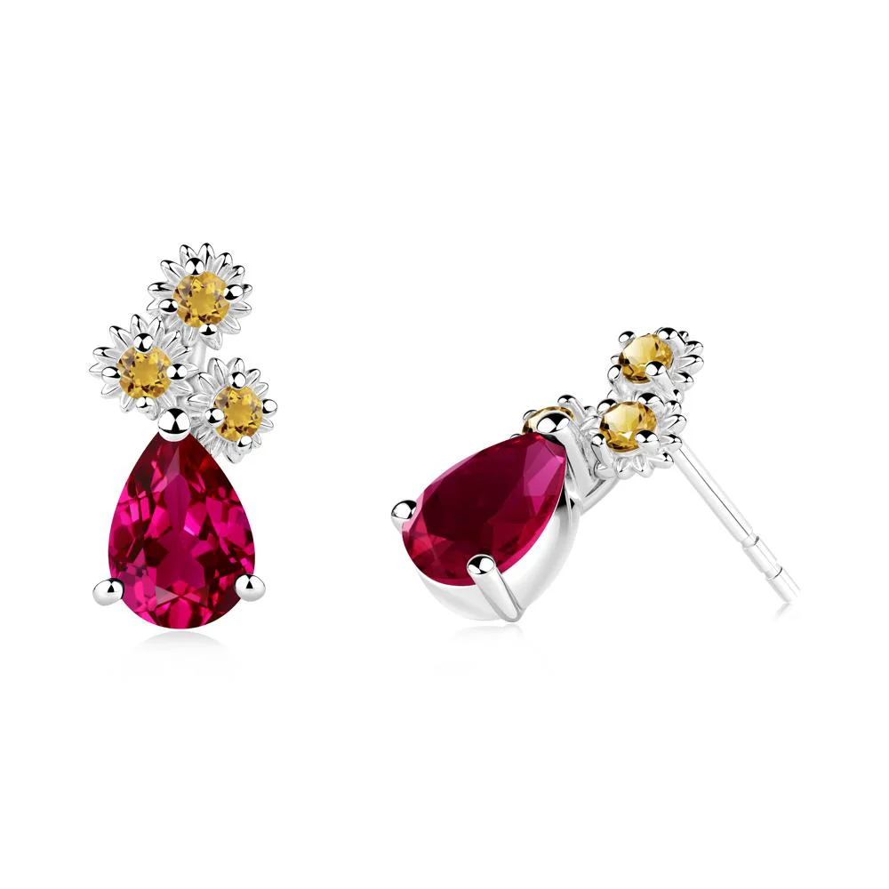 Petals of Promise Sunflower Ruby and Citrine Earrings - Image 6