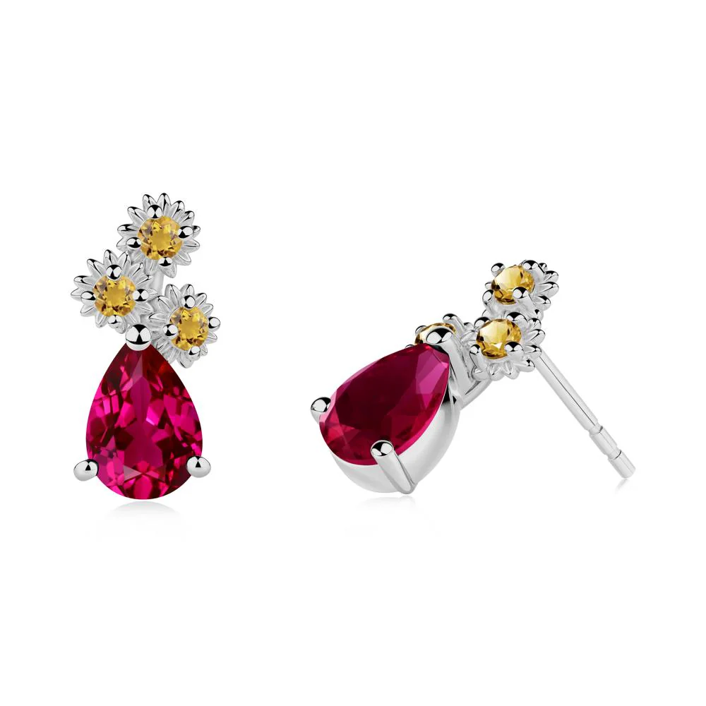 Petals of Promise Sunflower Ruby and Citrine Earrings - Image 8