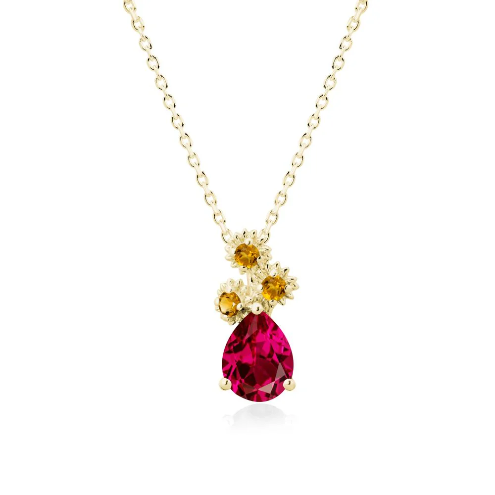 Petals of Promise Sunflower Ruby and Citrine Necklace - Image 7
