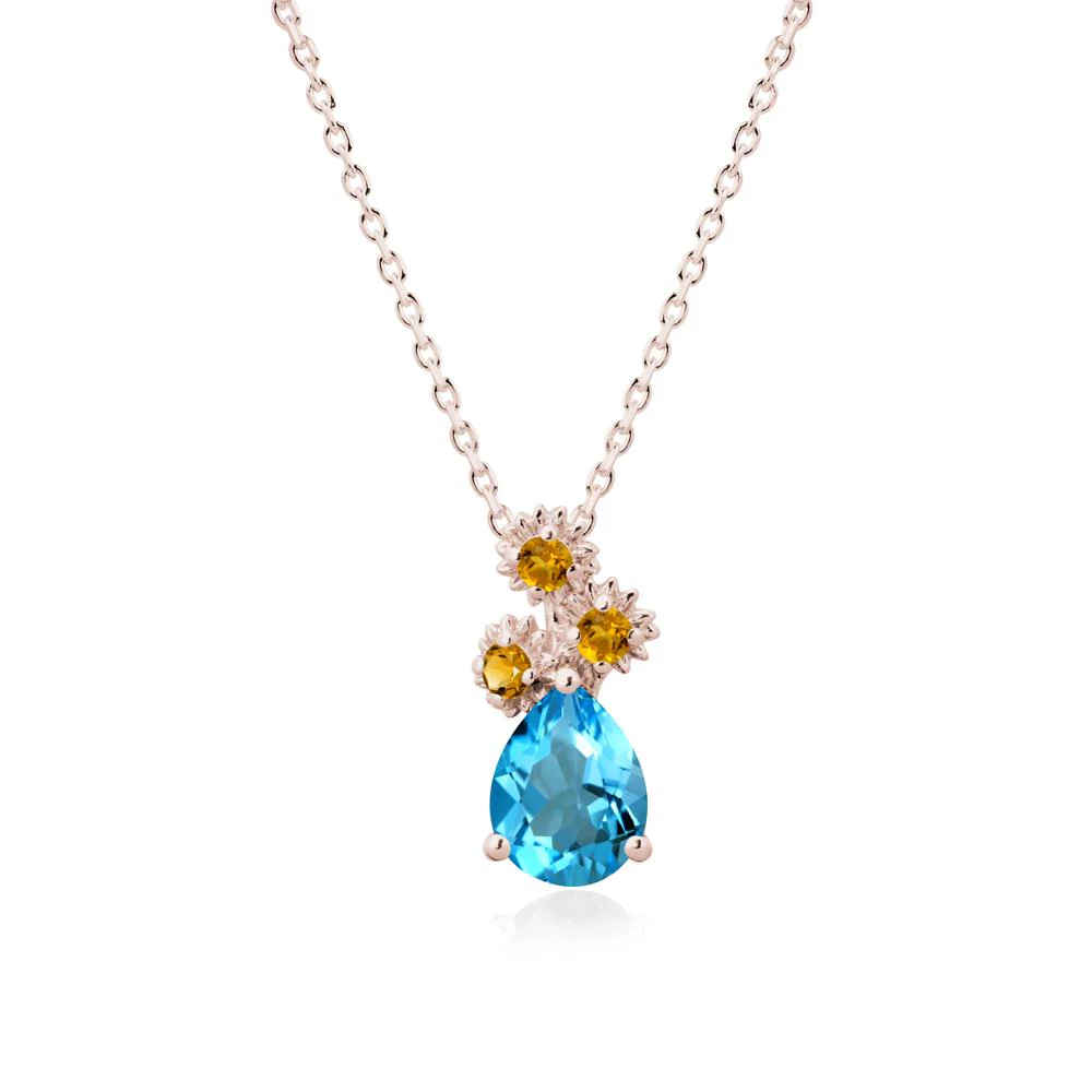 Petals of Promise Sunflower Swiss Blue Topaz and Citrine Necklace - Image 2