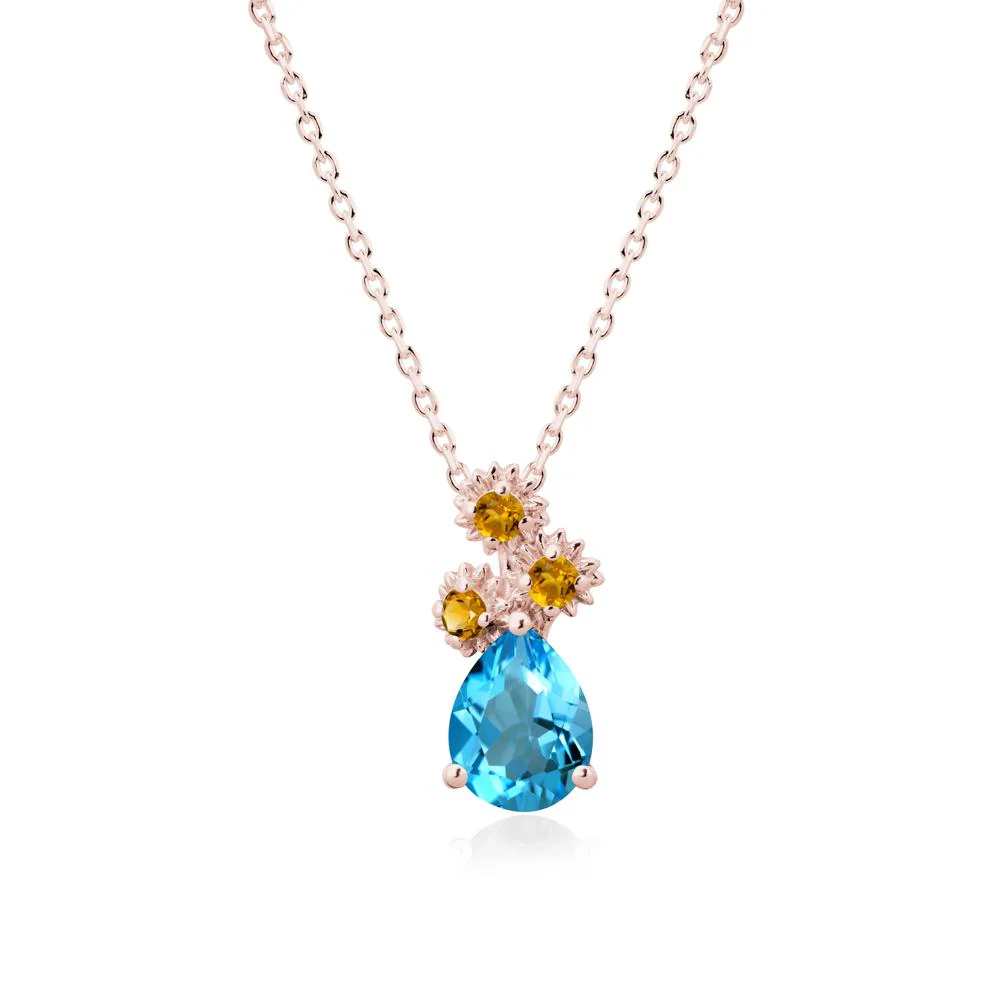 Petals of Promise Sunflower Swiss Blue Topaz and Citrine Necklace - Image 4