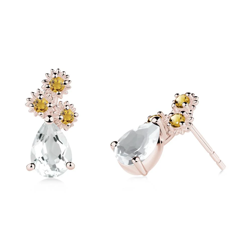 Petals of Promise Sunflower White Topaz and Citrine Earrings - Image 2