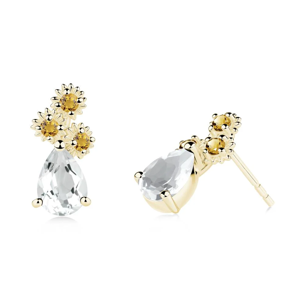 Petals of Promise Sunflower White Topaz and Citrine Earrings - Image 3