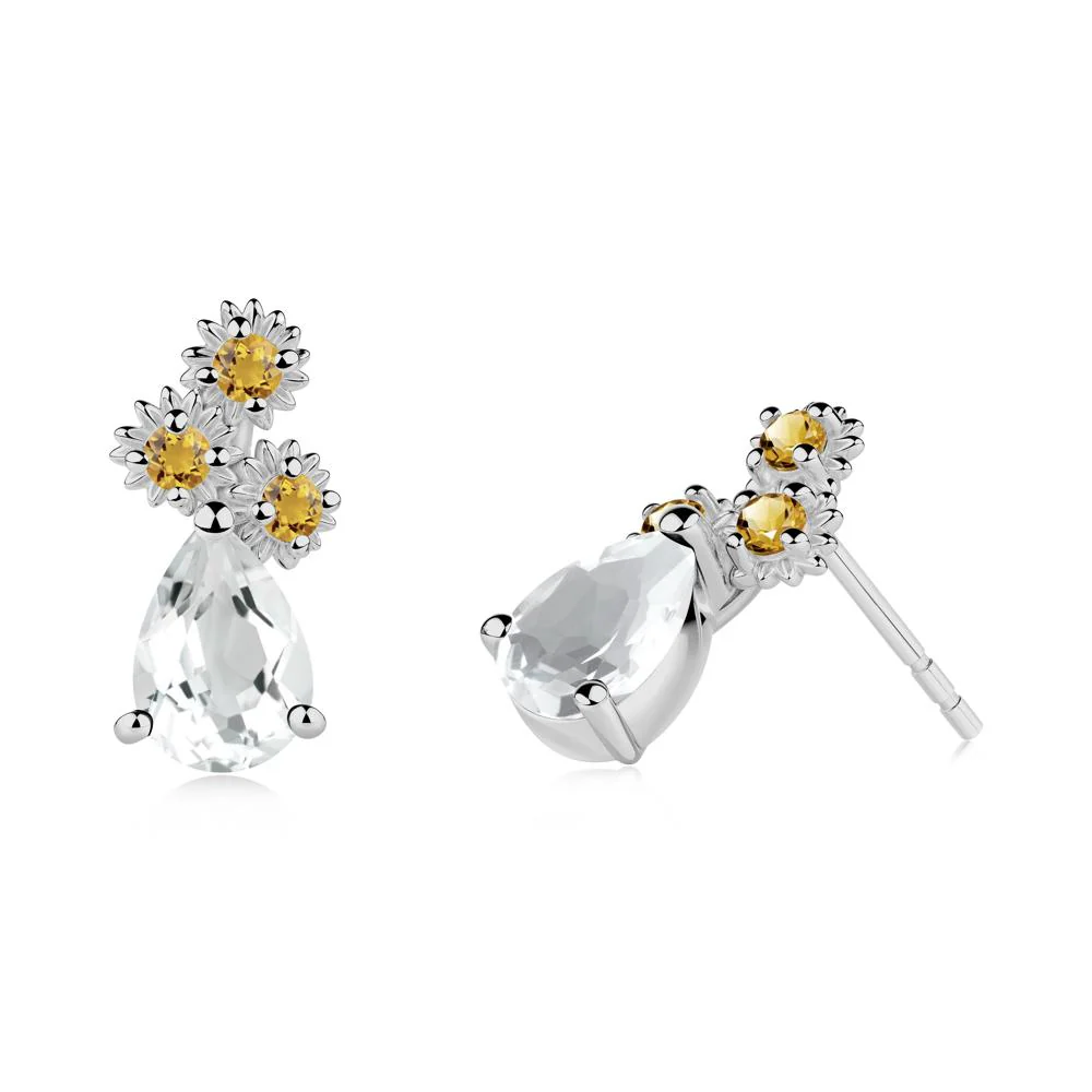 Petals of Promise Sunflower White Topaz and Citrine Earrings - Image 6