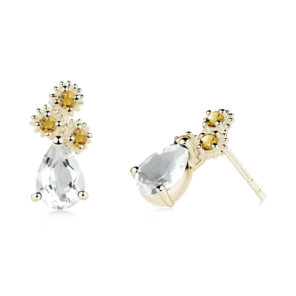Petals of Promise Sunflower White Topaz and Citrine Earrings - Image 7