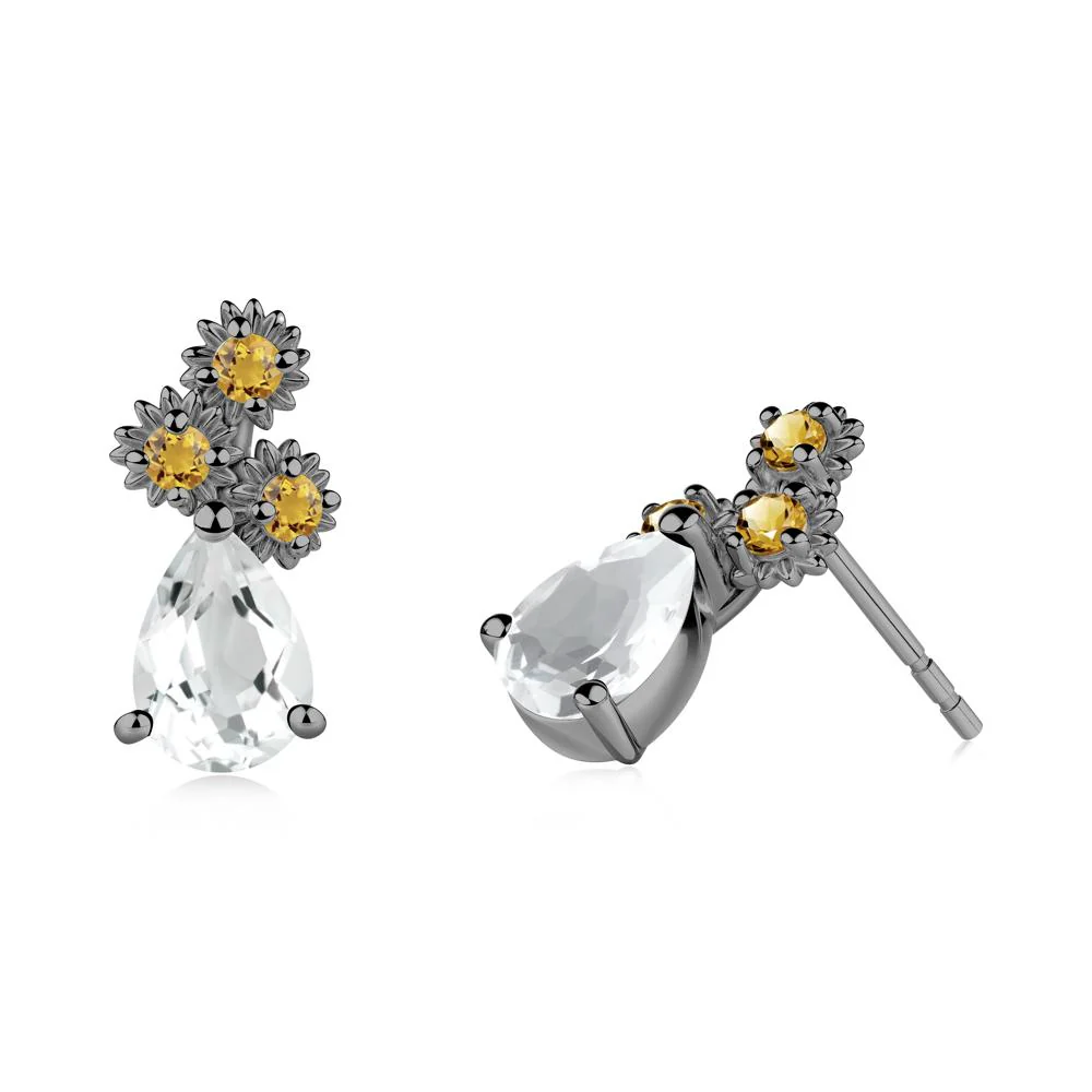 Petals of Promise Sunflower White Topaz and Citrine Earrings - Image 8