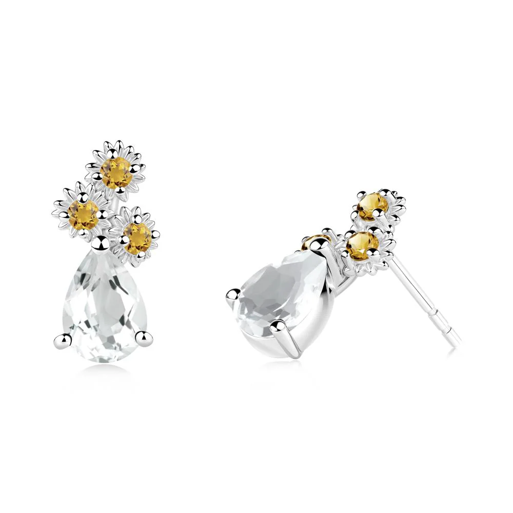 Petals of Promise Sunflower White Topaz and Citrine Earrings - Image 9