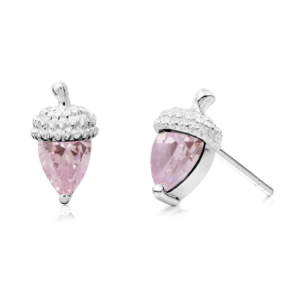Pink Cubic Zirconia Acorn Earrings - Image 4