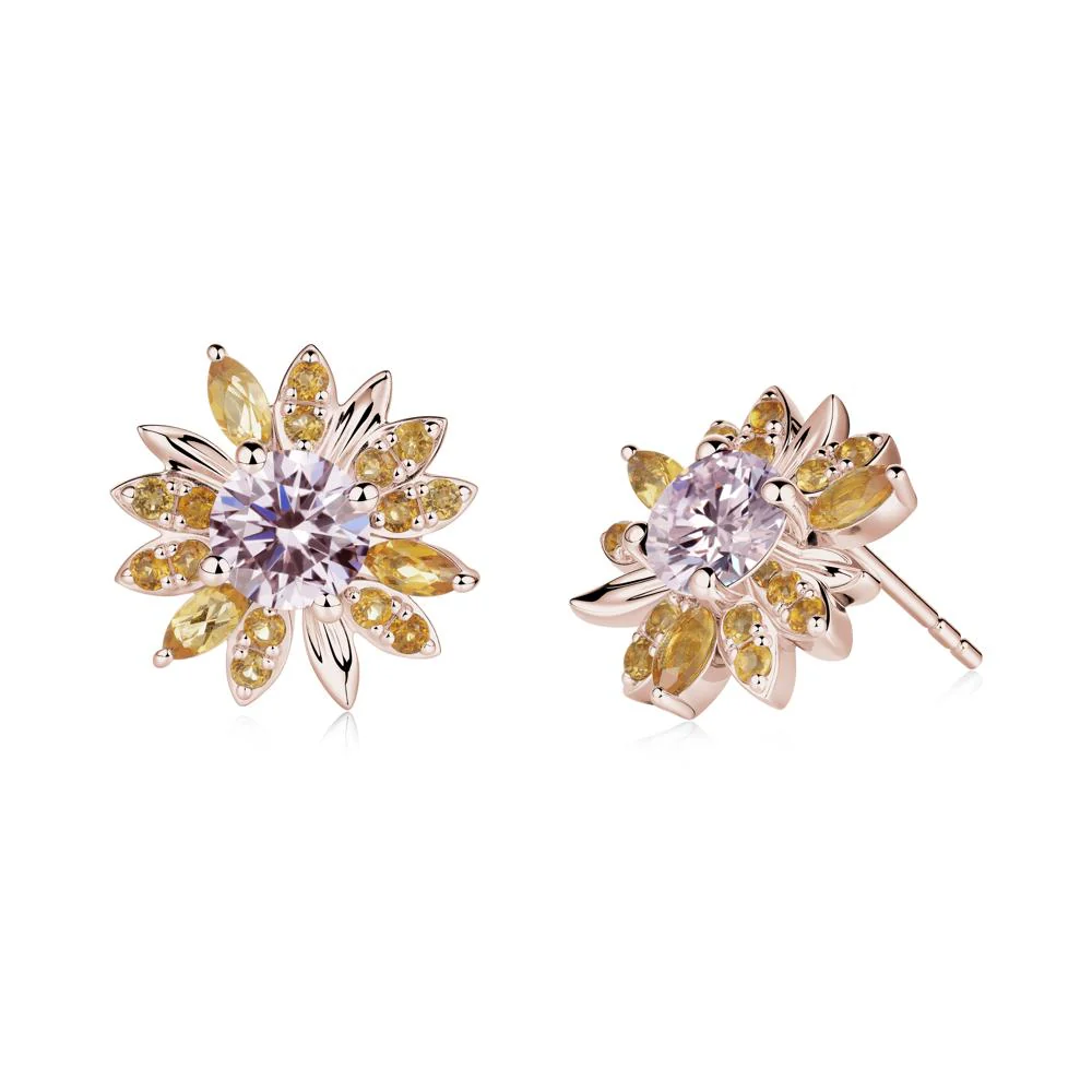 Pink Cubic Zirconia and Citrine Sunflower Pendant Earrings - Image 2