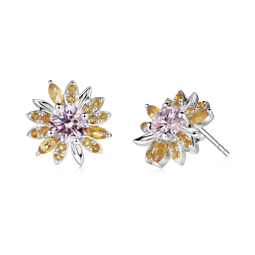 Pink Cubic Zirconia and Citrine Sunflower Pendant Earrings - Image 7