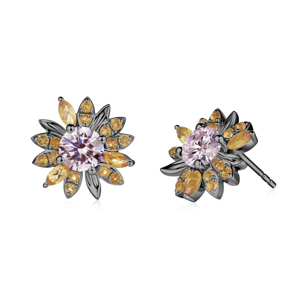 Pink Cubic Zirconia and Citrine Sunflower Pendant Earrings - Image 9
