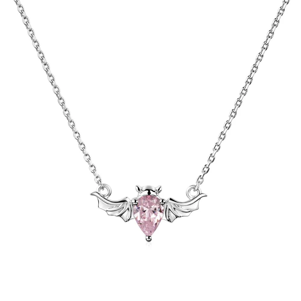 Pink Cubic Zirconia Bat Necklace Pendant - Image 5