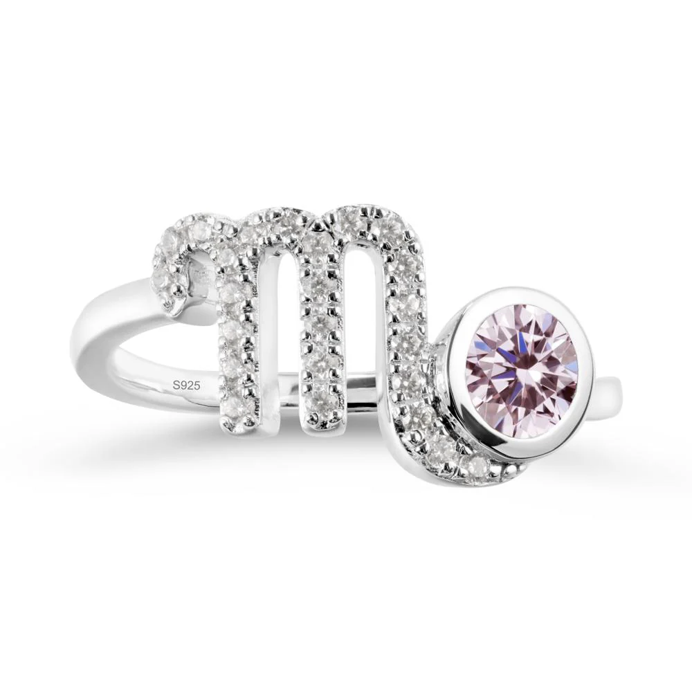 Pink Cubic Zirconia Bypass Scorpio Zodiac Ring-Resourceful & Brave - Image 9