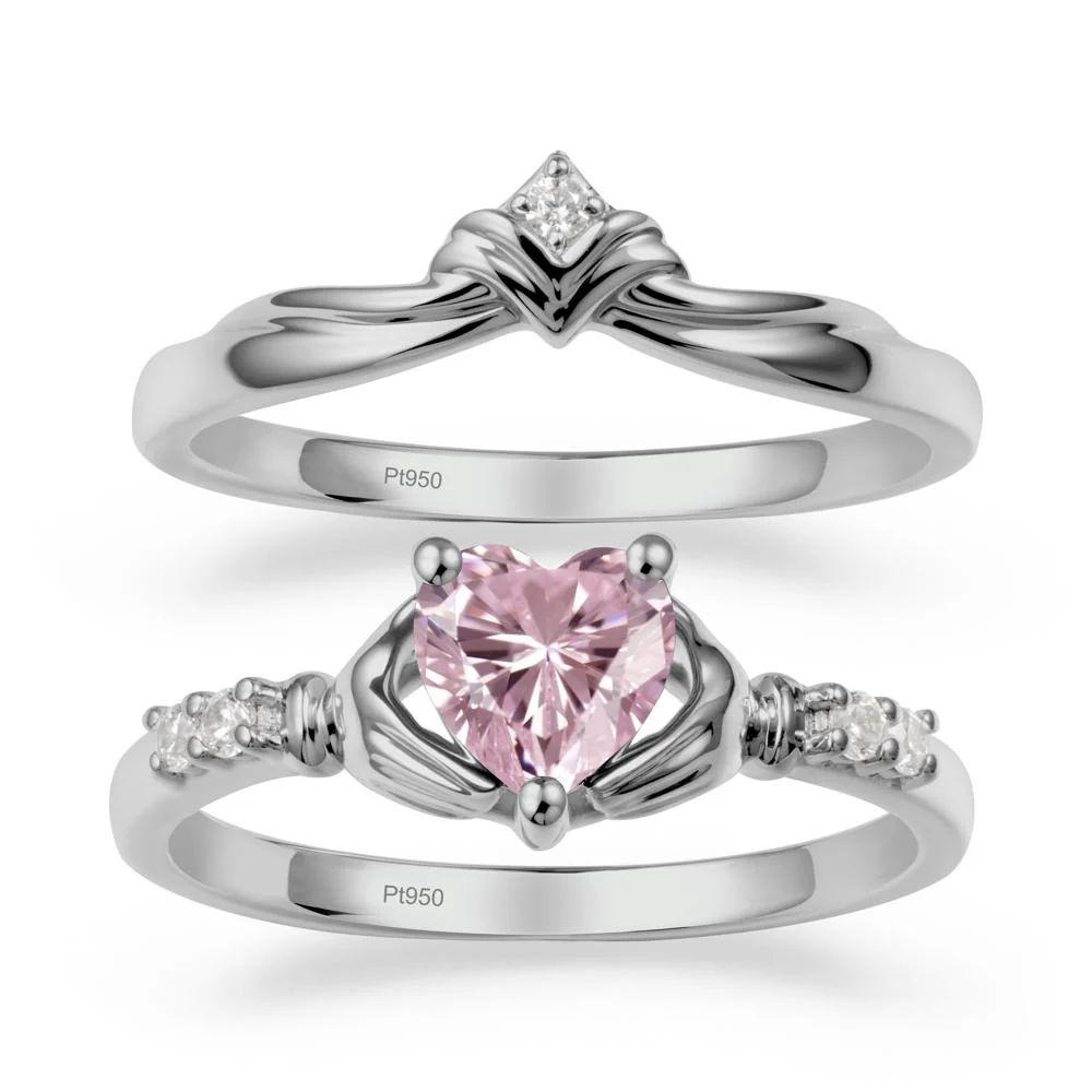 Pink Cubic Zirconia Claddagh Engagement Ring Sets