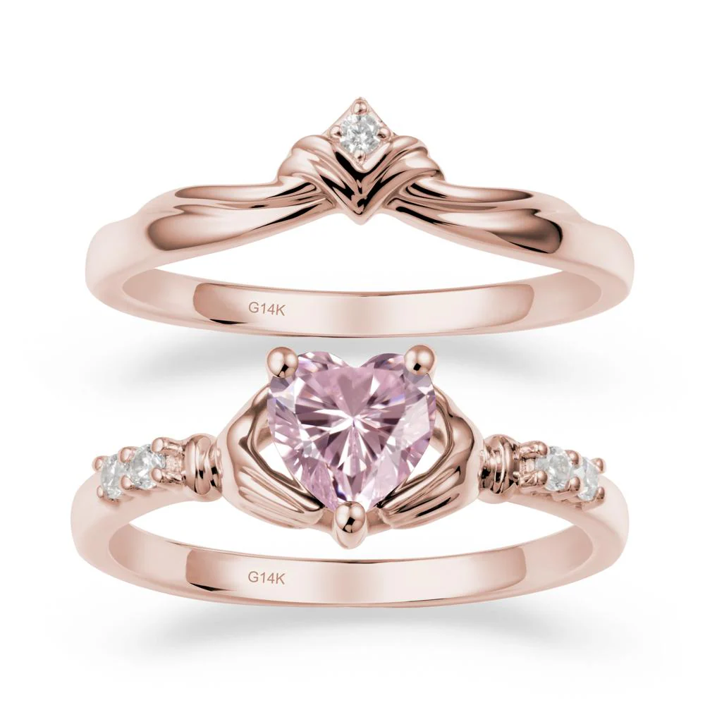 Pink Cubic Zirconia Claddagh Engagement Ring Sets - Image 2