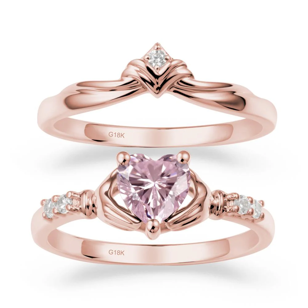 Pink Cubic Zirconia Claddagh Engagement Ring Sets - Image 5