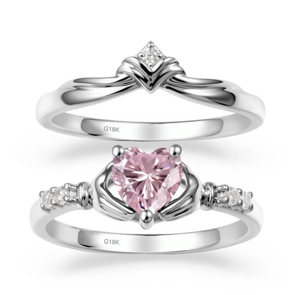 Pink Cubic Zirconia Claddagh Engagement Ring Sets - Image 6