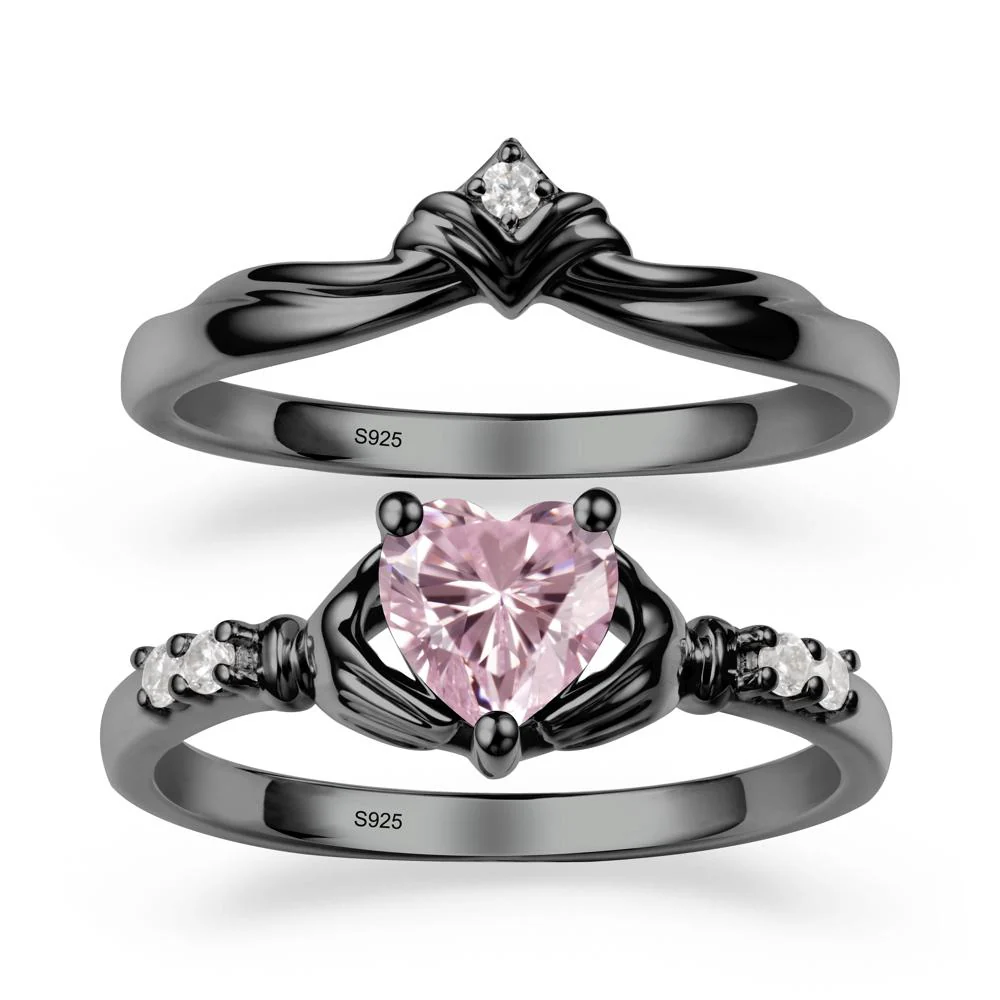 Pink Cubic Zirconia Claddagh Engagement Ring Sets - Image 8