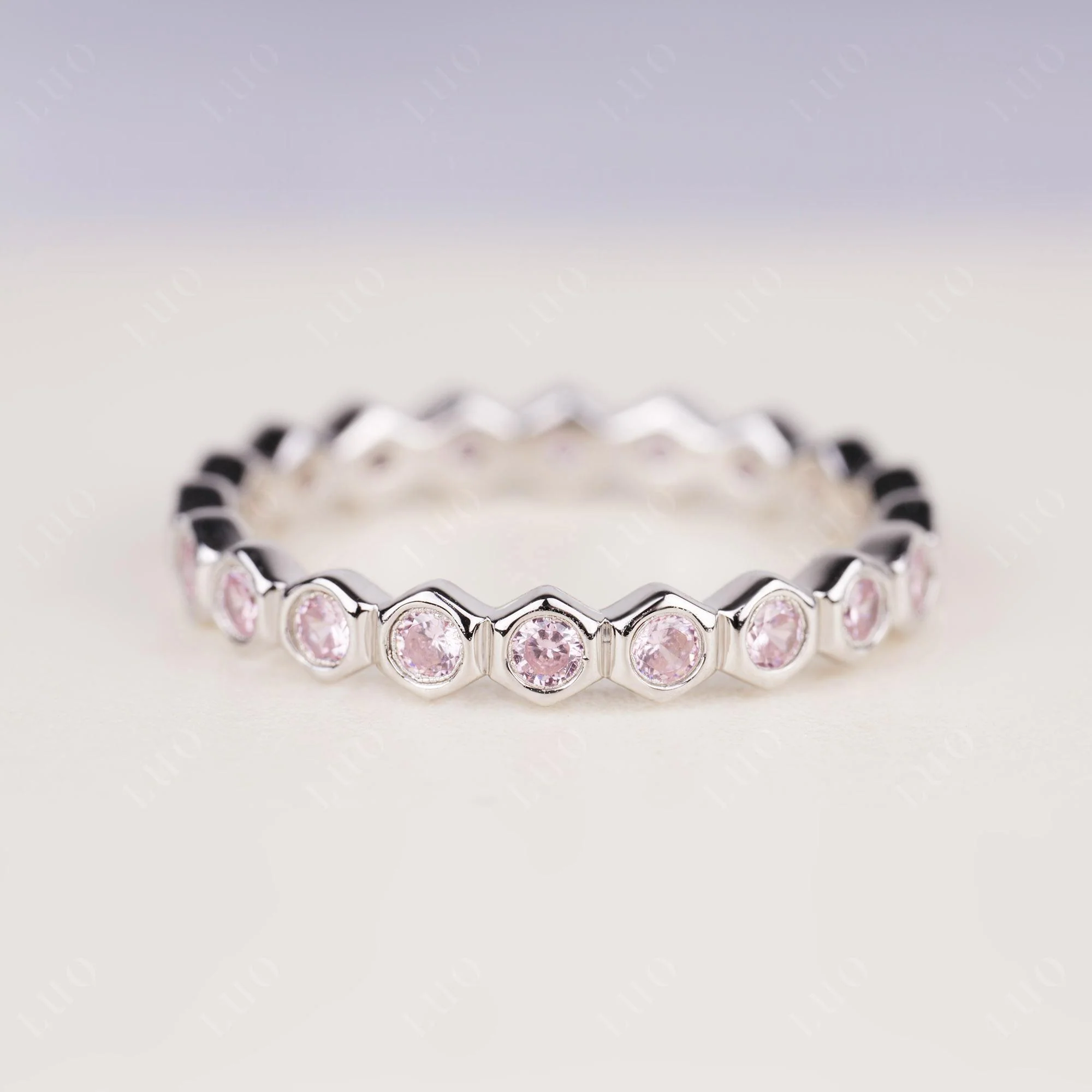 Pink Cubic Zirconia Hexagon Wedding Ring