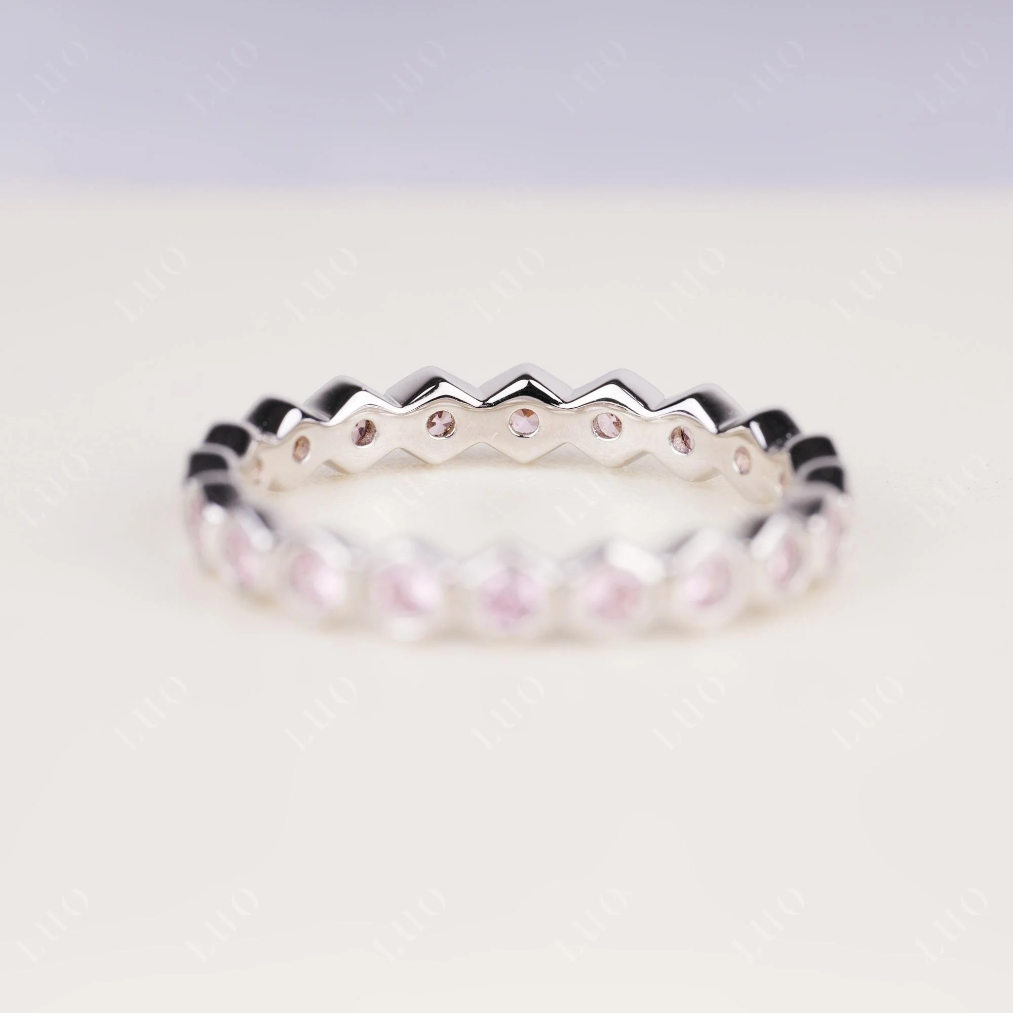 Pink Cubic Zirconia Hexagon Wedding Ring - Image 3
