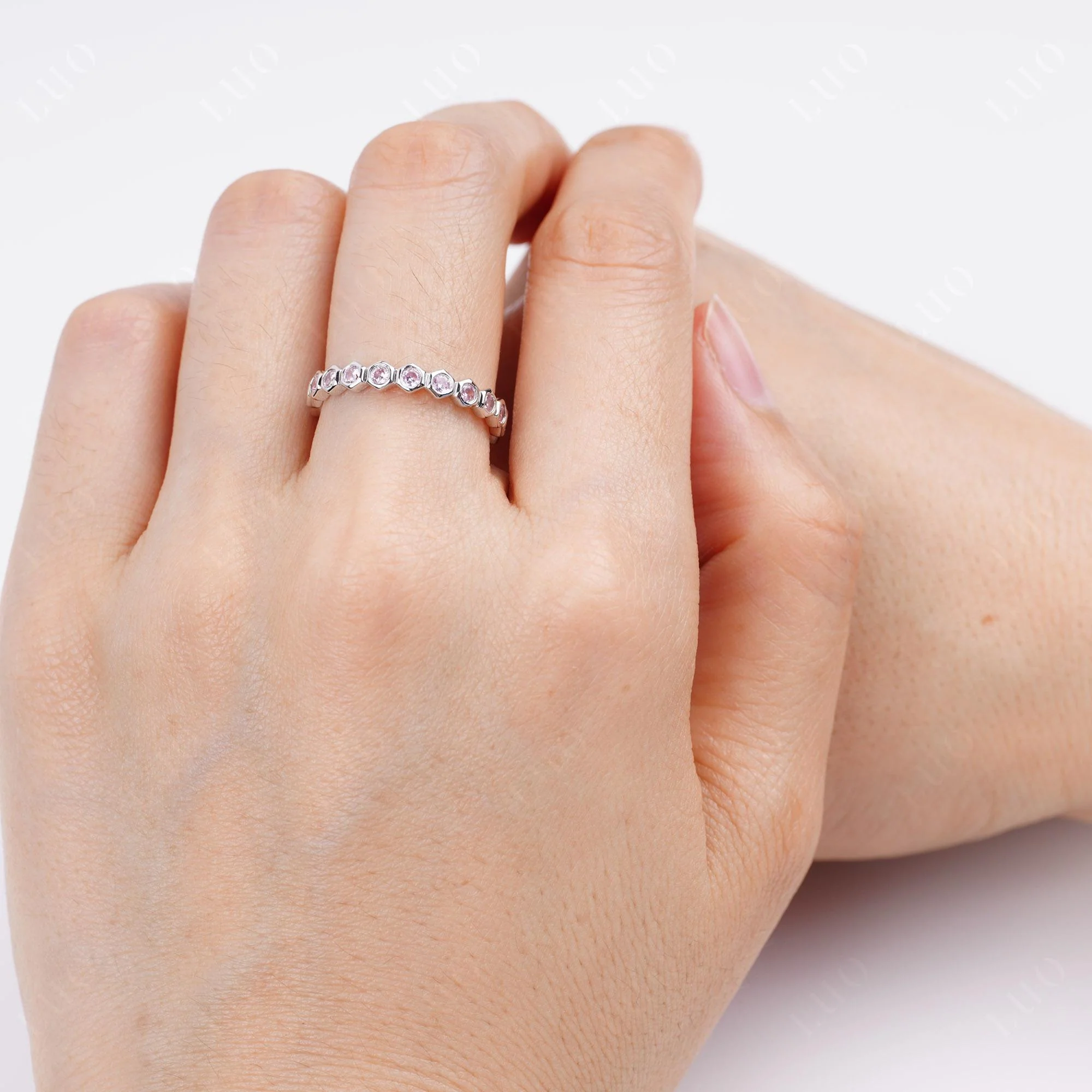 Pink Cubic Zirconia Hexagon Wedding Ring - Image 4