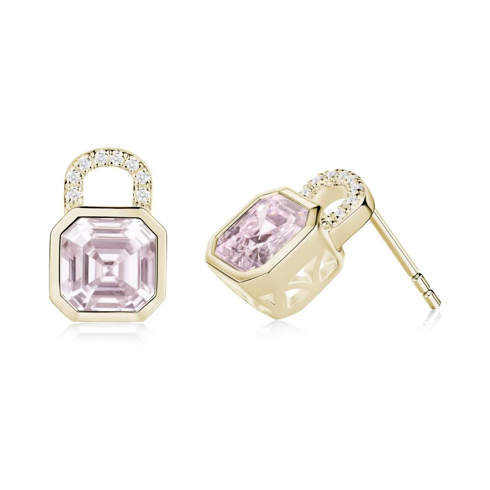 Pink Cubic Zirconia Lock Stud Earrings - Image 5