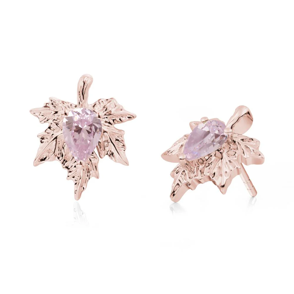 Pink Cubic Zirconia Maple Stud Earrings - Image 4