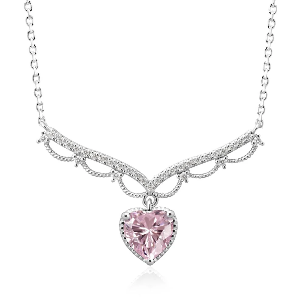 Pink Cubic Zirconia Milgrain Halo Pendant Necklace - Image 6