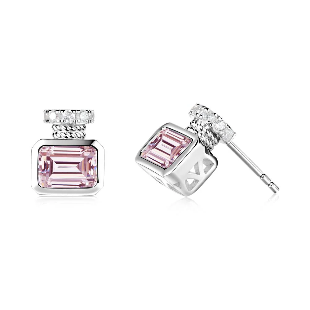 Pink Cubic Zirconia Perfume Bottle Design Earrings - Image 6