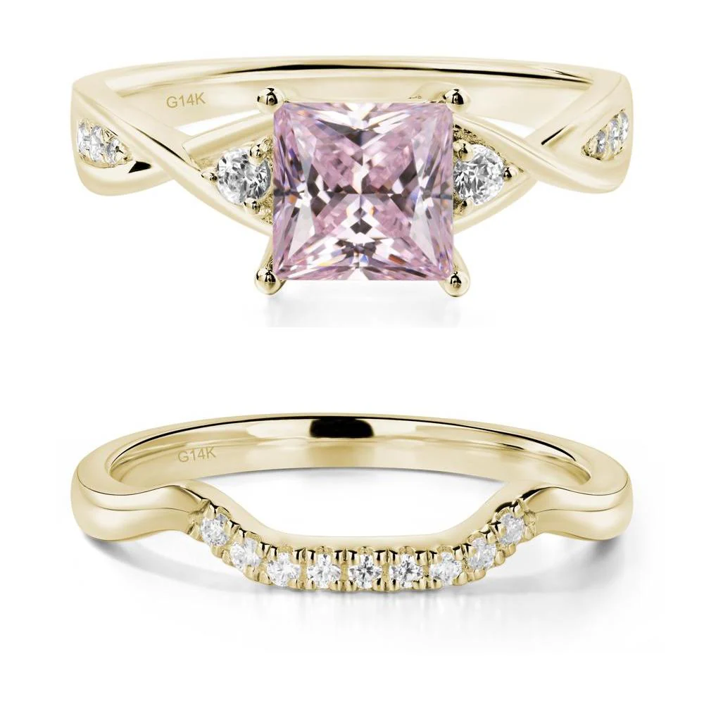 Pink Cubic Zirconia Princess Cut Twist Engagement Ring - Image 15