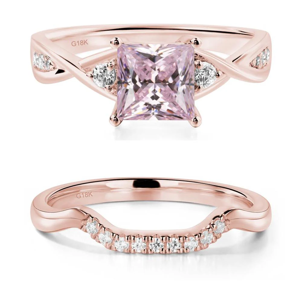 Pink Cubic Zirconia Princess Cut Twist Engagement Ring - Image 17
