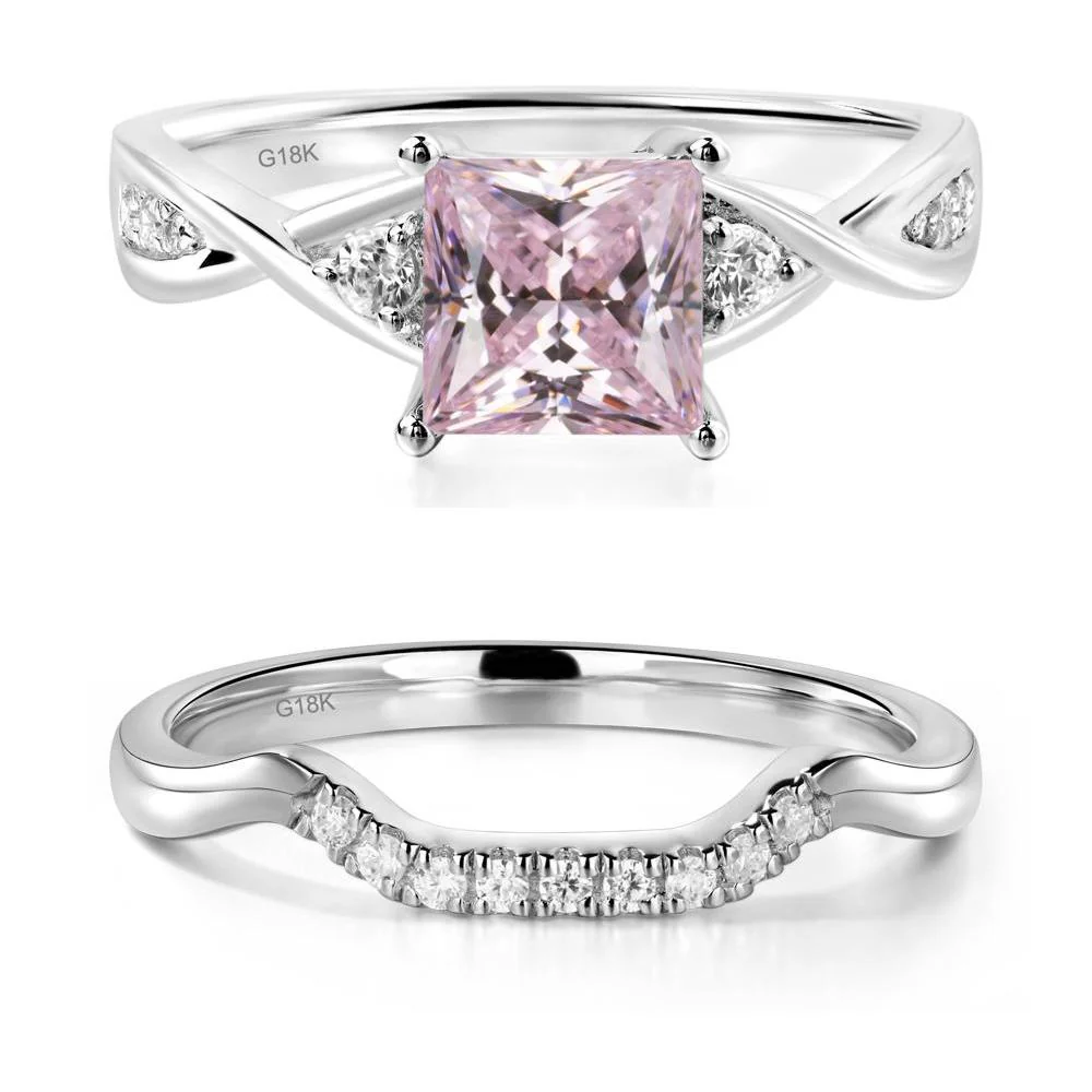 Pink Cubic Zirconia Princess Cut Twist Engagement Ring - Image 19