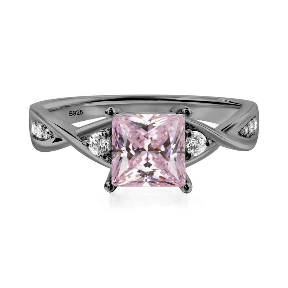 Pink Cubic Zirconia Princess Cut Twist Engagement Ring - Image 2