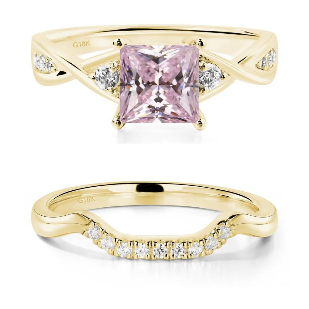 Pink Cubic Zirconia Princess Cut Twist Engagement Ring - Image 21