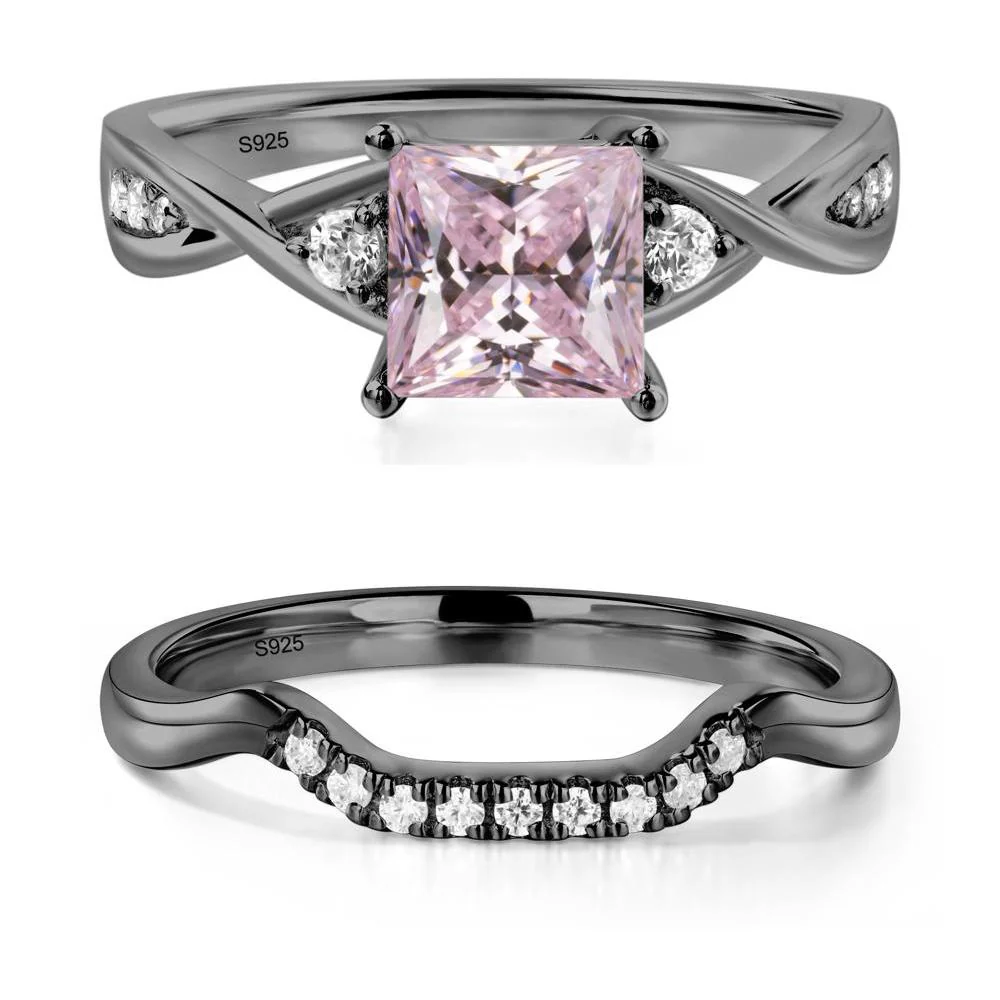 Pink Cubic Zirconia Princess Cut Twist Engagement Ring - Image 23