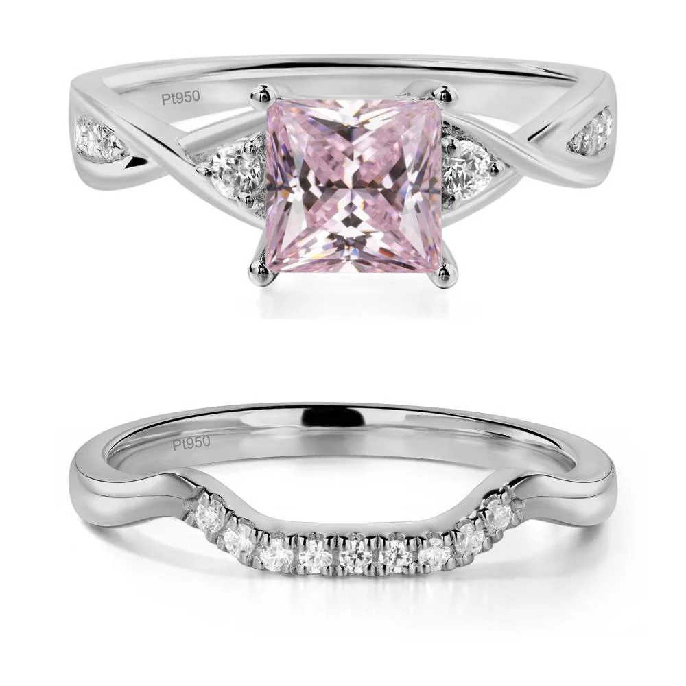 Pink Cubic Zirconia Princess Cut Twist Engagement Ring - Image 25