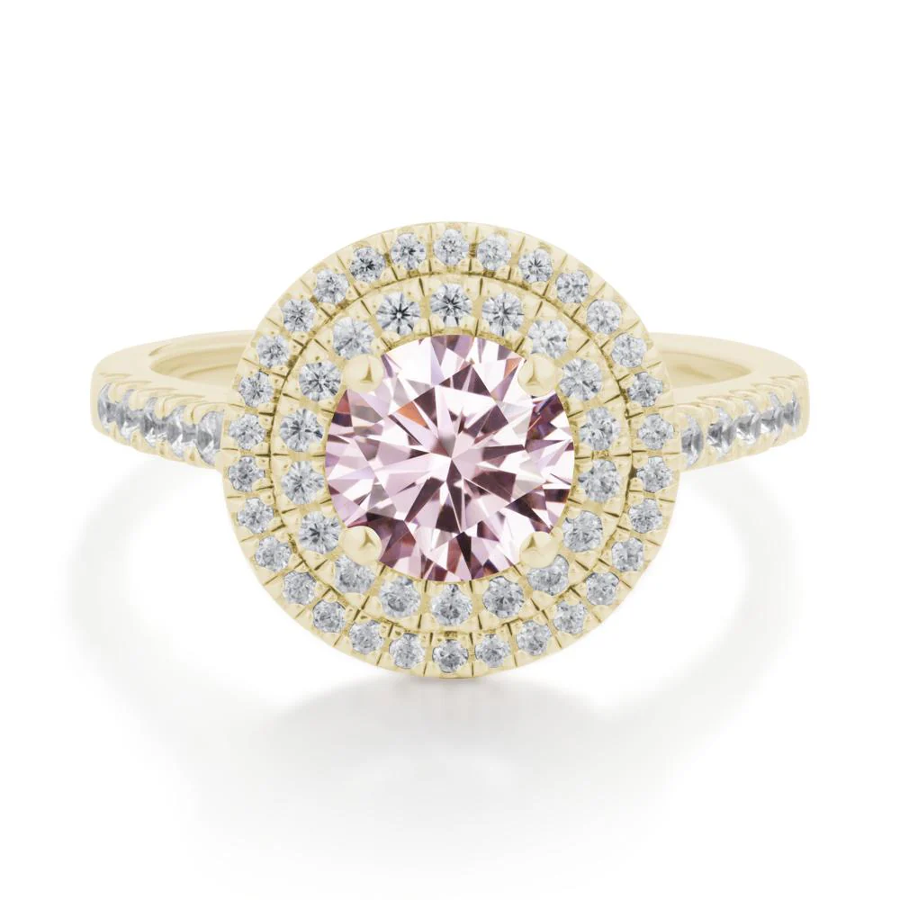 Pink Cubic Zirconia Ring Double Halo - Image 3