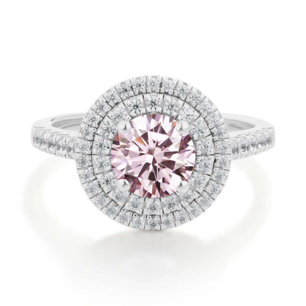 Pink Cubic Zirconia Ring Double Halo - Image 4