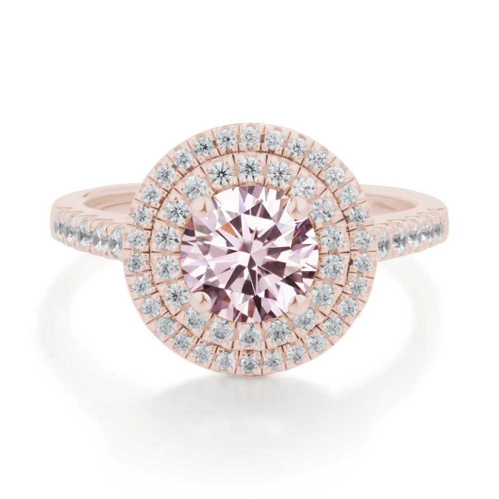 Pink Cubic Zirconia Ring Double Halo - Image 6