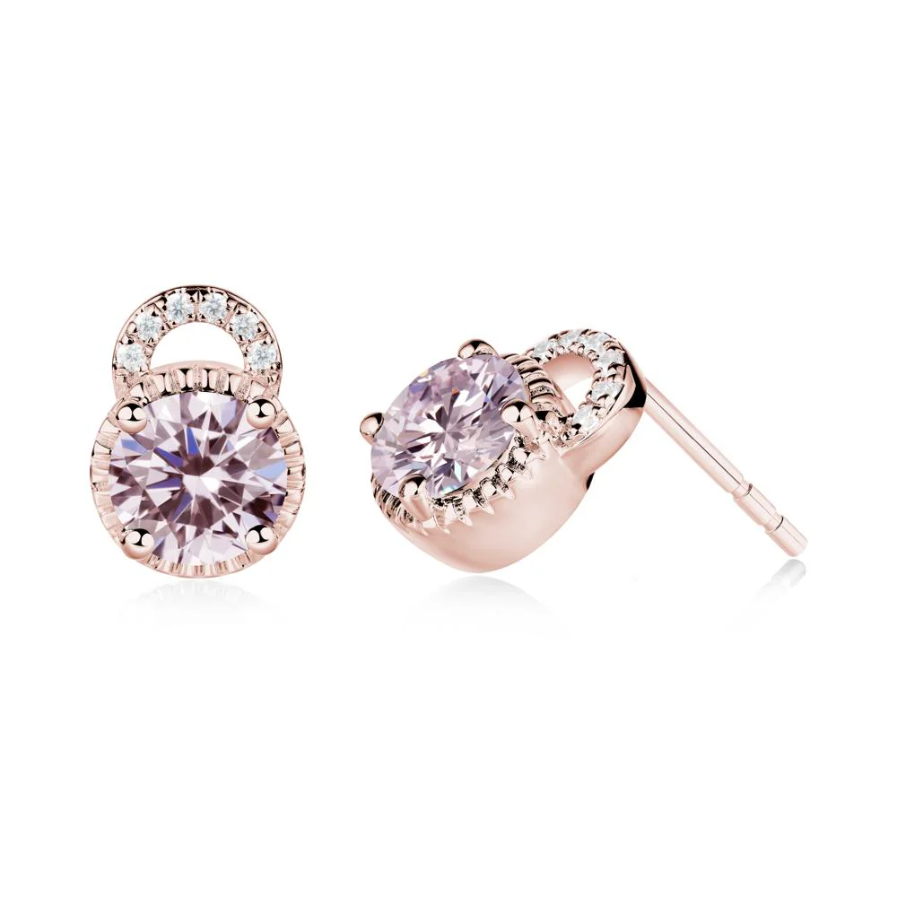 Pink Cubic Zirconia Stud Earrings with Decorative Halo - Image 3