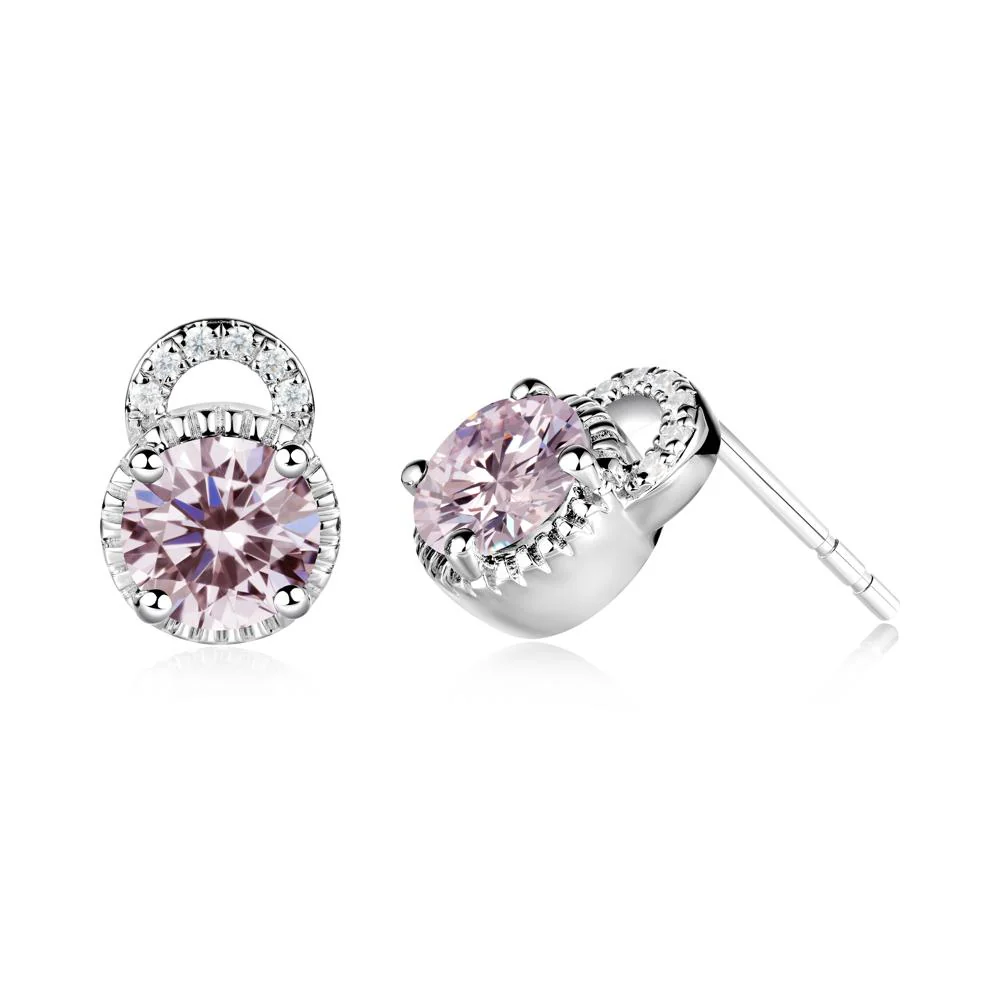 Pink Cubic Zirconia Stud Earrings with Decorative Halo - Image 4