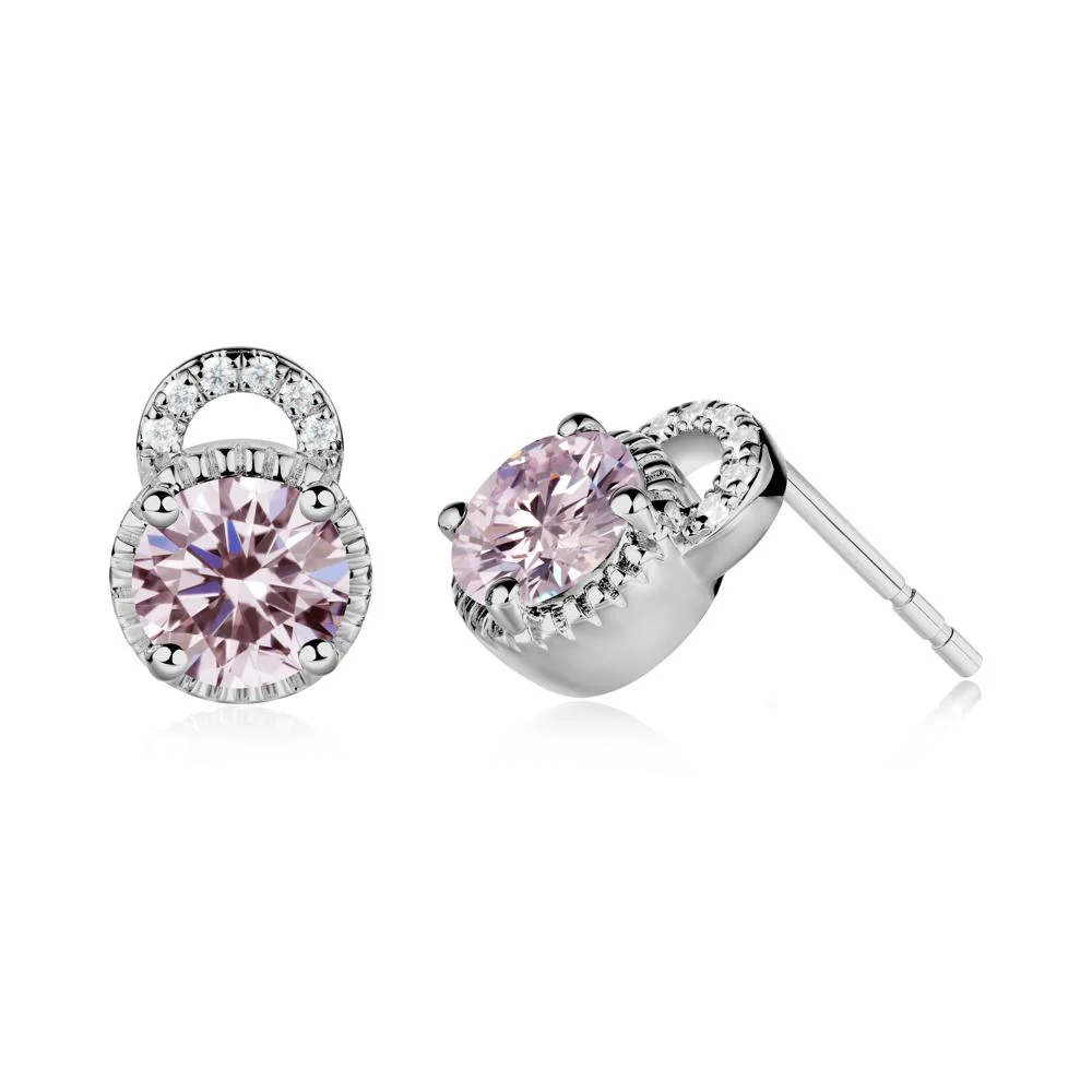Pink Cubic Zirconia Stud Earrings with Decorative Halo - Image 7