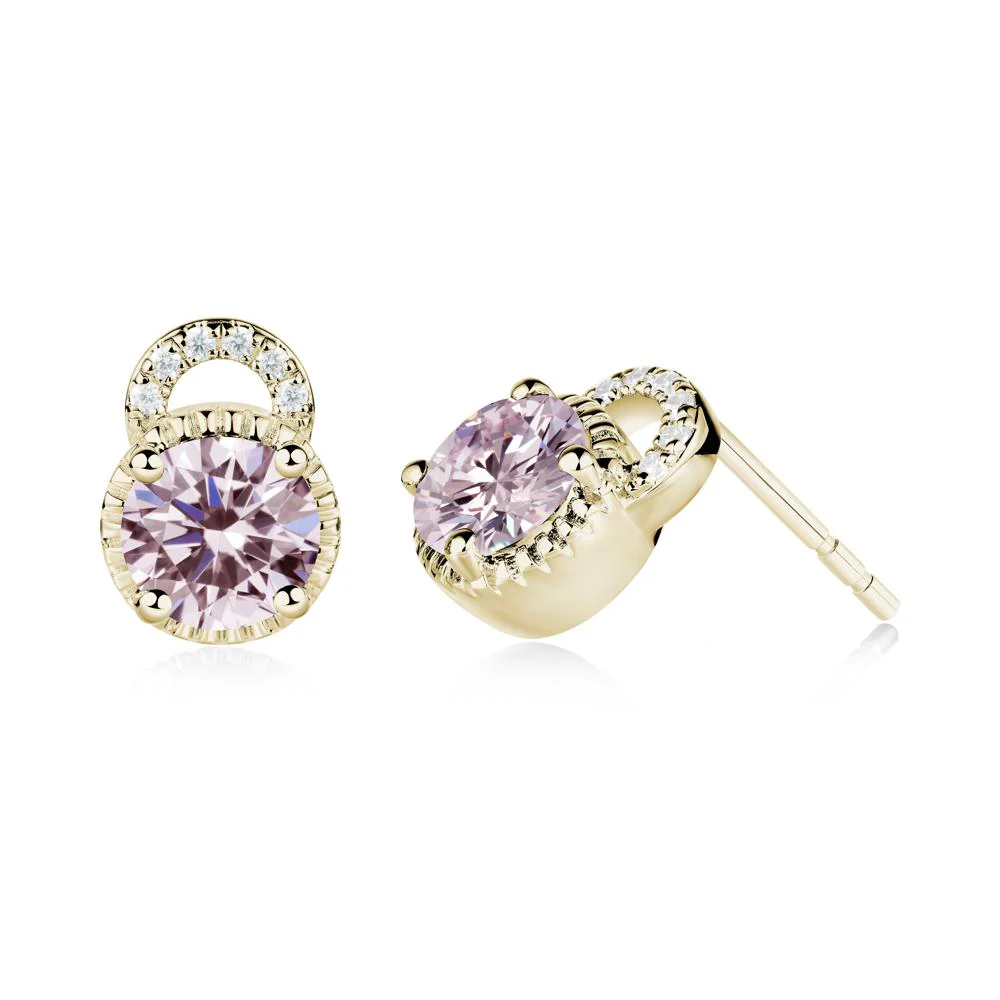 Pink Cubic Zirconia Stud Earrings with Decorative Halo - Image 9