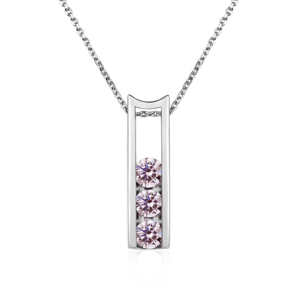 Pink Cubic Zirconia Three Stone Necklace - Image 2