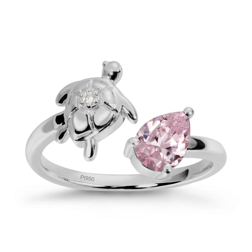 Pink Cubic Zirconia Turtle Open Bypass Ring