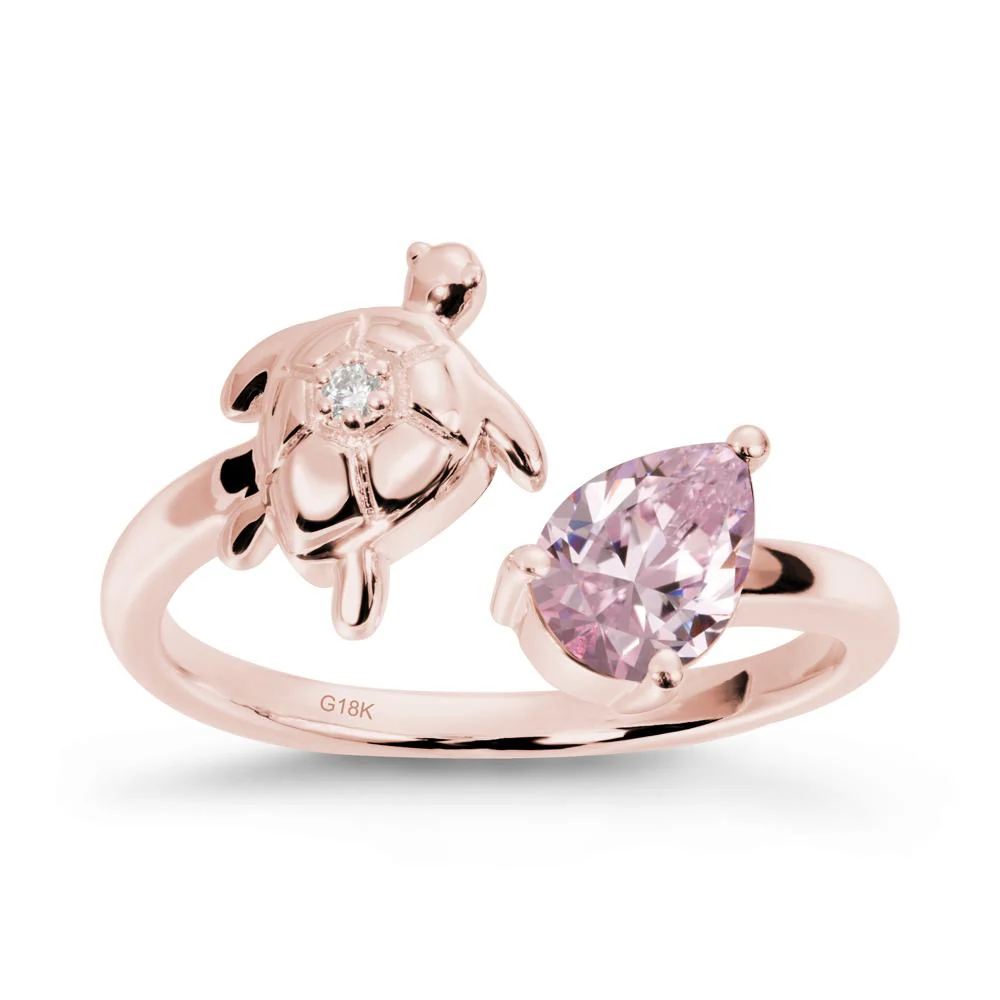 Pink Cubic Zirconia Turtle Open Bypass Ring - Image 5