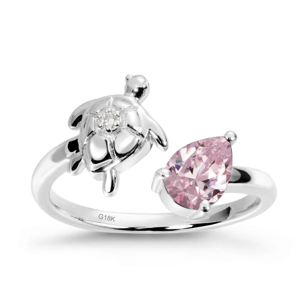 Pink Cubic Zirconia Turtle Open Bypass Ring - Image 6