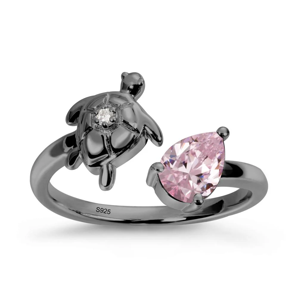 Pink Cubic Zirconia Turtle Open Bypass Ring - Image 8